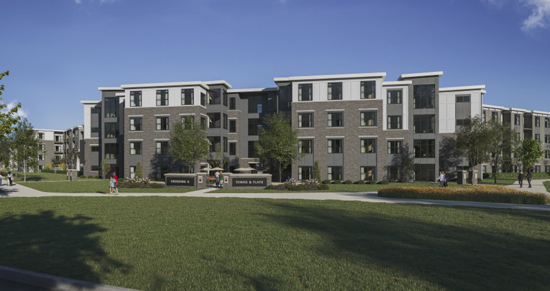 Front of Crossing 5 Towns and Flats exterior rendering