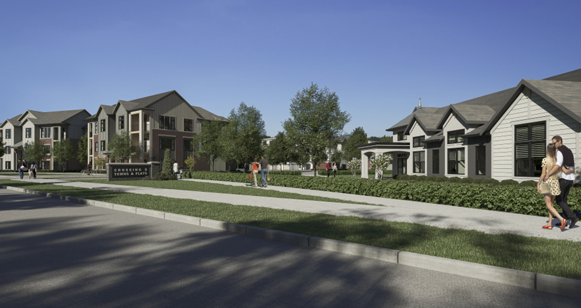 Crossing 5 Towns and Flats exterior rendering of a coach home