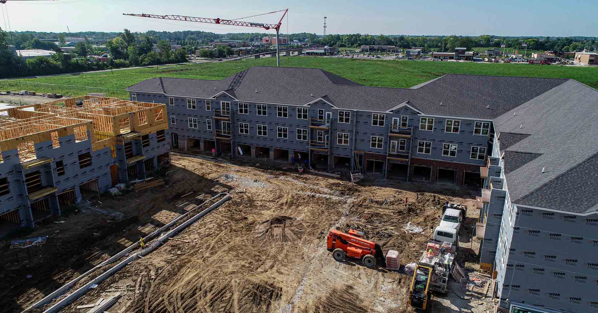 Birdeye view of the central area at Wheelhouse Apartments on the Monon